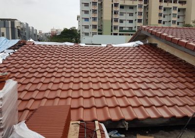 Shingles installed on a new roof structure of a residential house